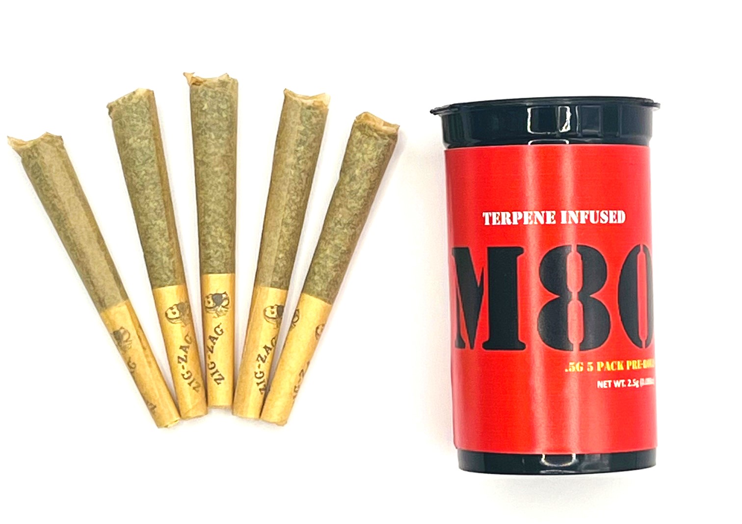 Photograph of product: M80 | Firecracker OG (I-H) Pre Rolls | 5 Pack (2.5g)