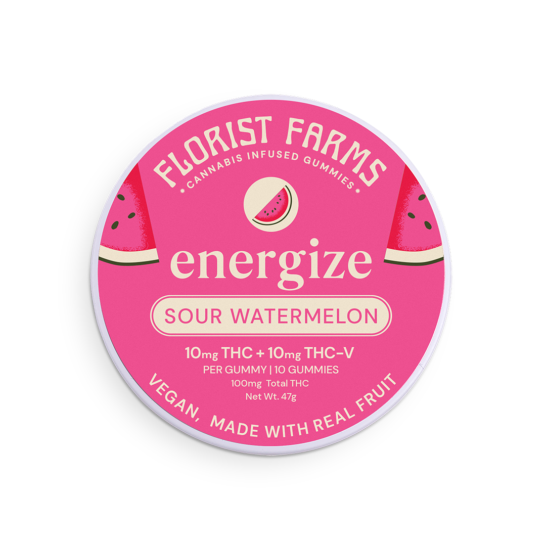 Photograph of product: Florist Farms Gummies Energize | 10pk (10mg) | Sour Watermelon (TH-oui:TH-ouiV)