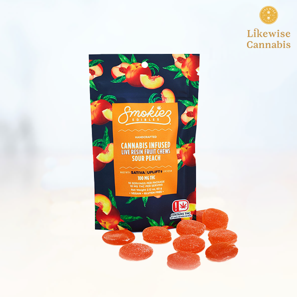 Photograph of product: 10-PACK 100MG SOUR PEACH LIVE RESIN CHEWS