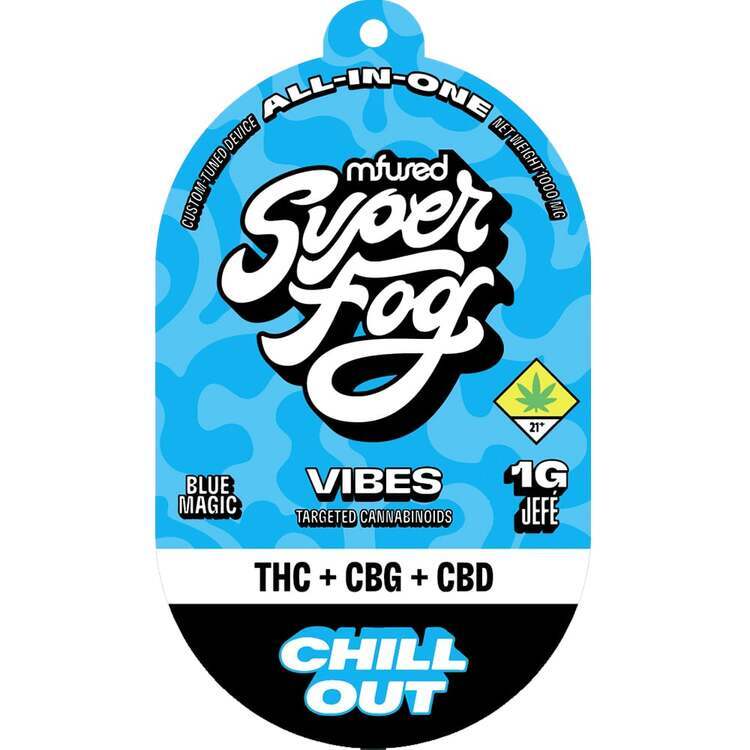 Photograph of product: Super Fog: CBD:CBG 1:1:1 Chill Out (Blue Raspberry) - Vibes Disposable Cartridge