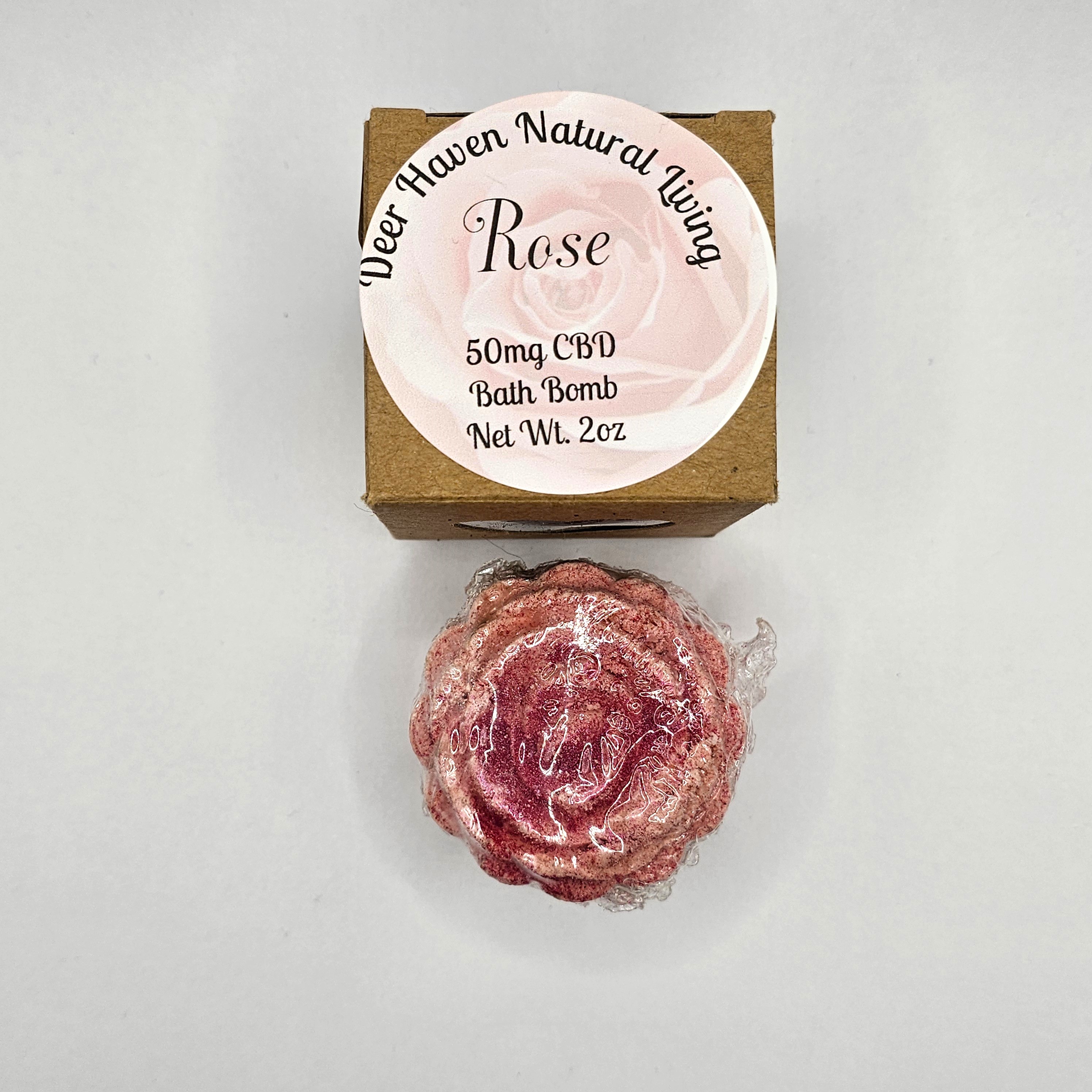 Photograph of product: Deer Haven Natural Living | Rose Bath Bomb CBD 50mg