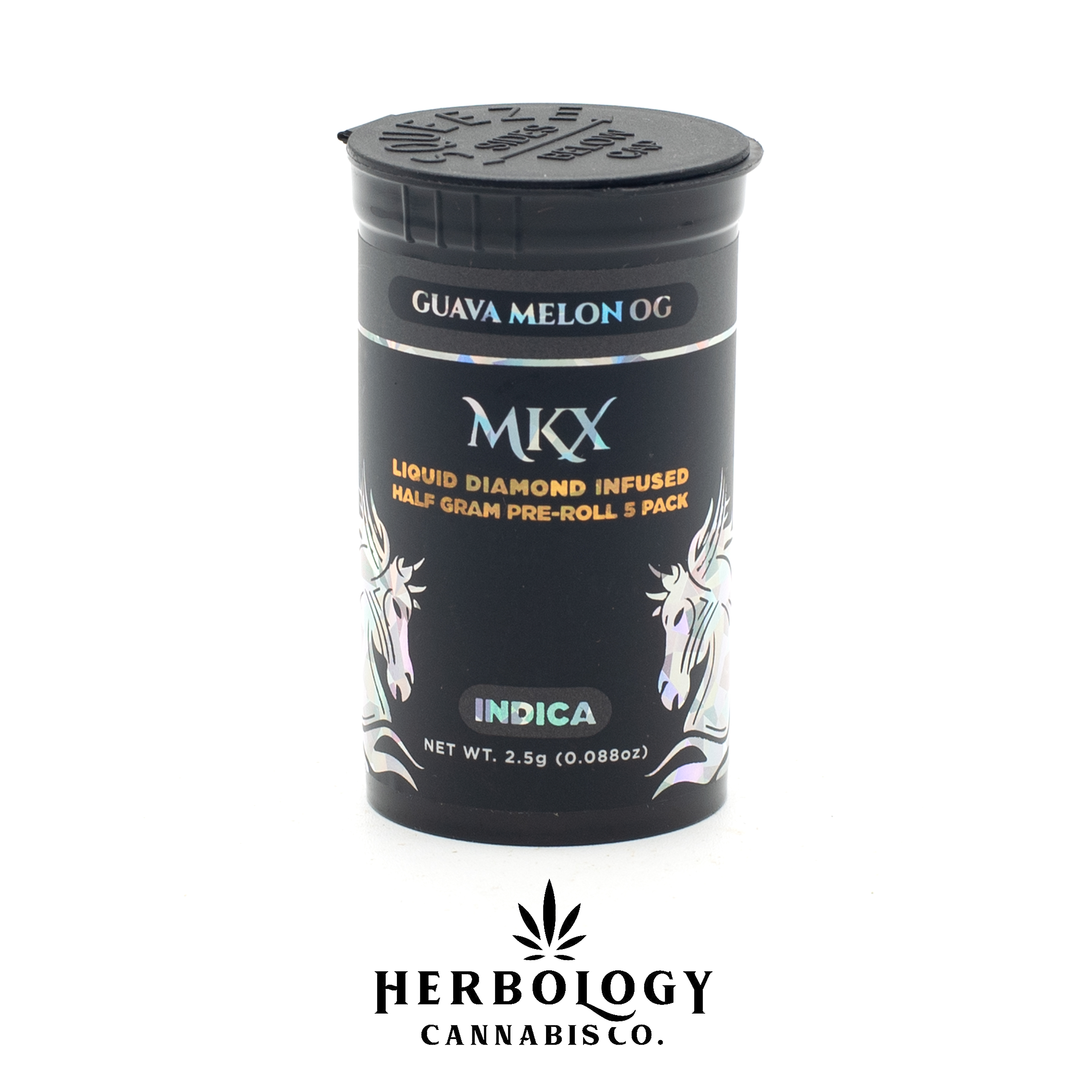 Photograph of product: MKX | Tropix | Liquid Diamond Infused Pre-Roll 5 Pack | Guava Melon OG | 2.5g