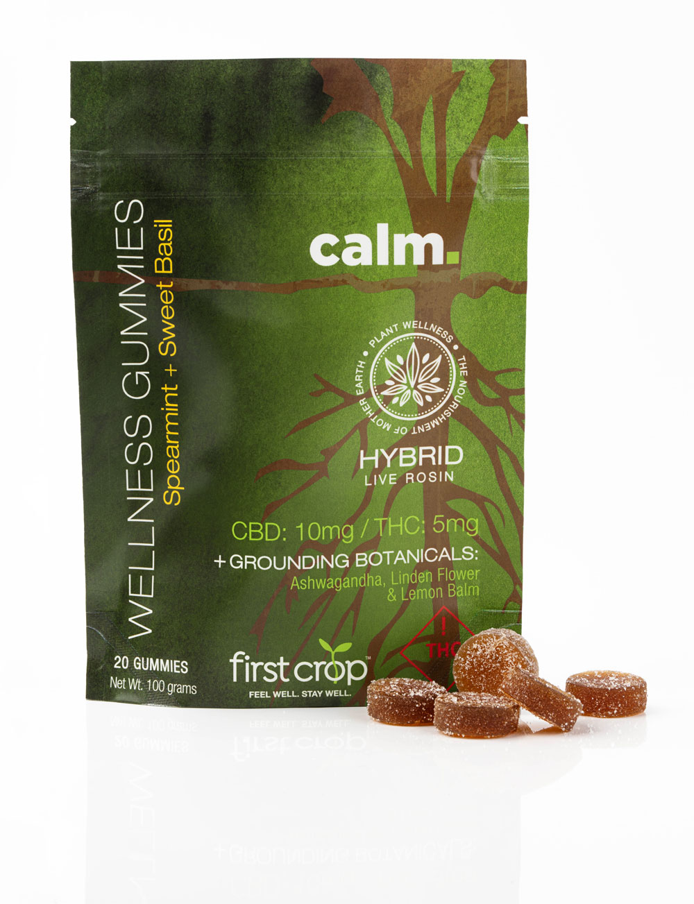 Photograph of product: First Crop | Calm Gummies (Rosin) | 100mg TH-oui/100mg CBD