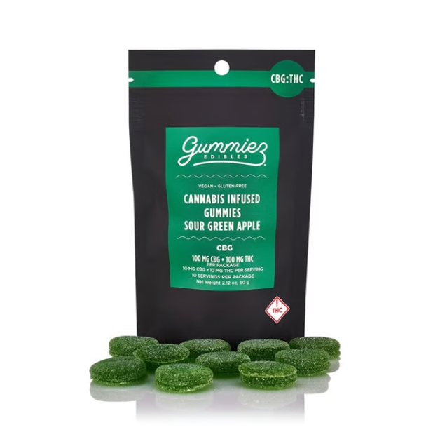 Photograph of product: Sour Green Apple Gummies 100mg (10-Pack | 10mg Each)