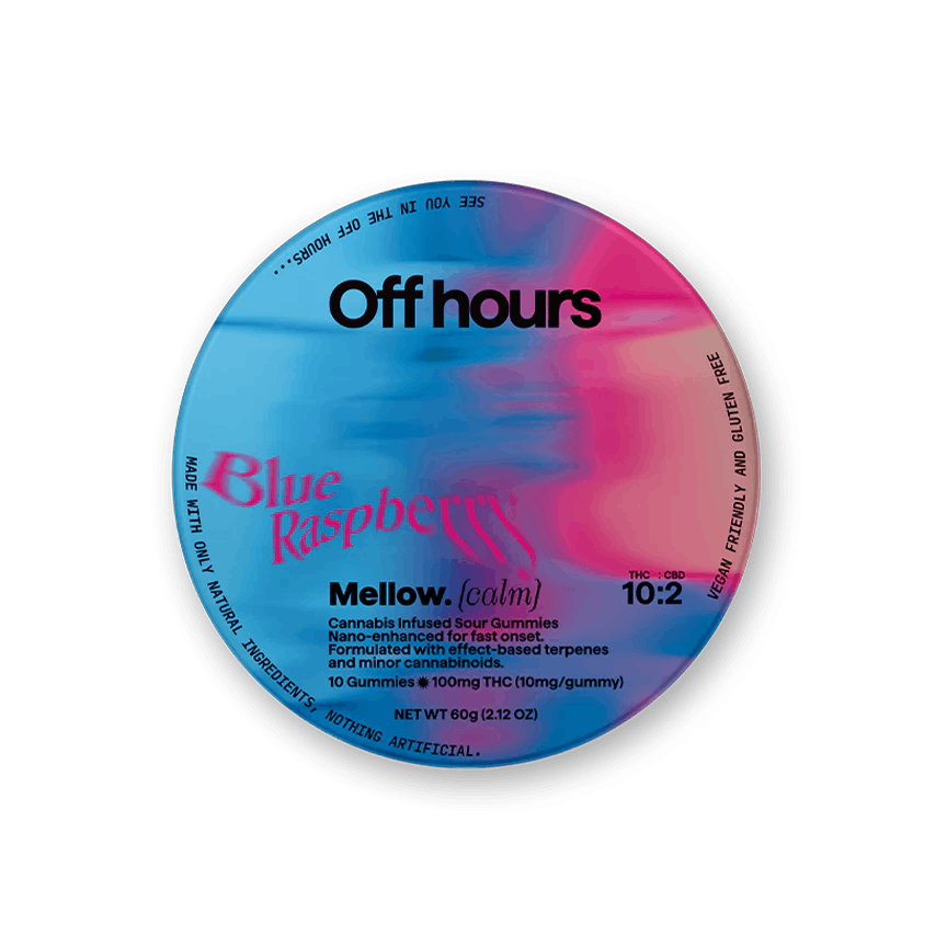 Photograph of product: Off Hours | Gummies 10 Pack | Mellow | Blue Raspberry | 100mg