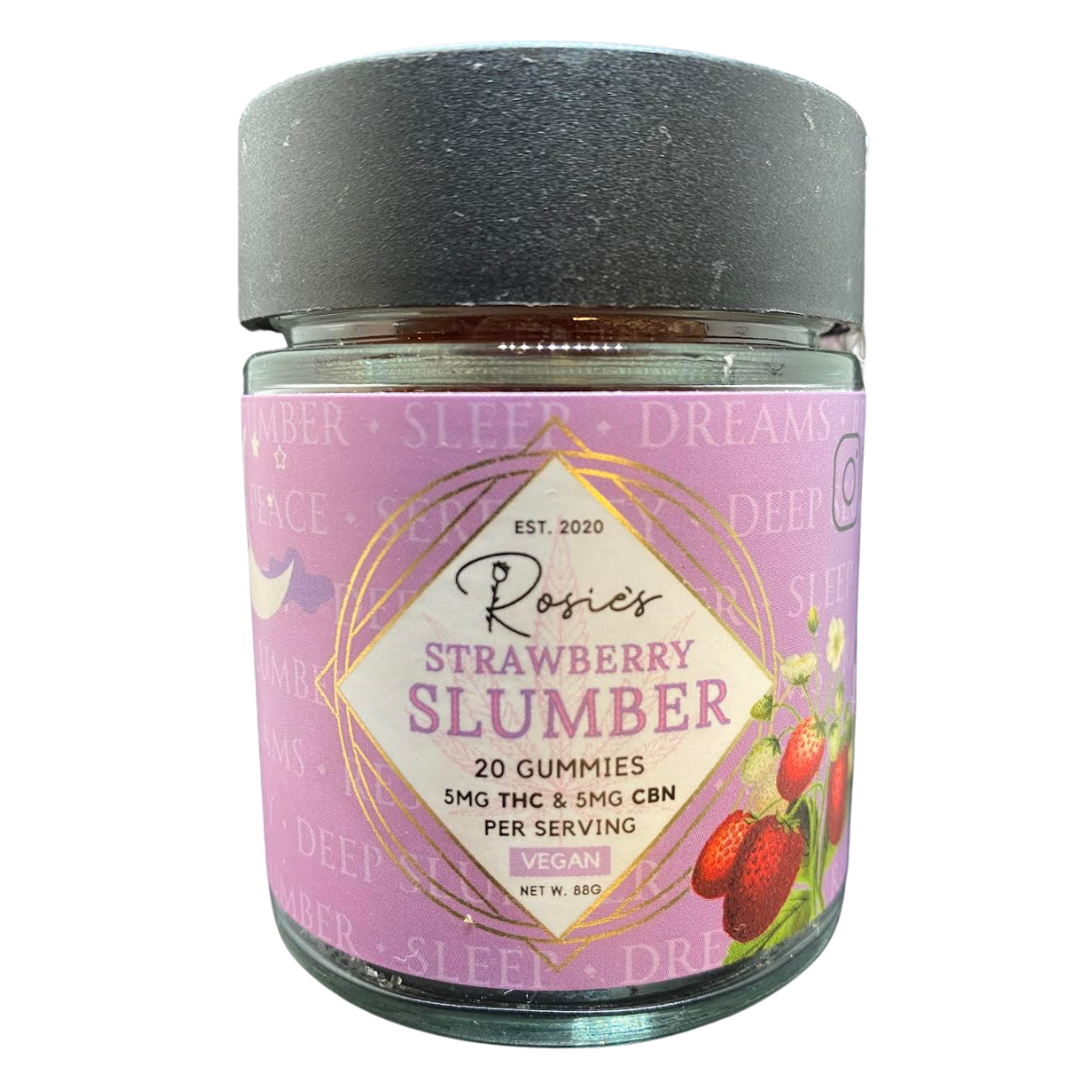 Photograph of product: Rosie's - 5mg TH-oui:CBN Slumber Gummies - Strawberry