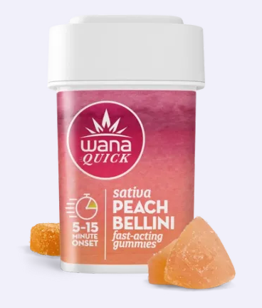 Photograph of product: Wana QS Peach Bellini Gummies 100mg/.1g - 10 Pieces/100mg (Oui'd)