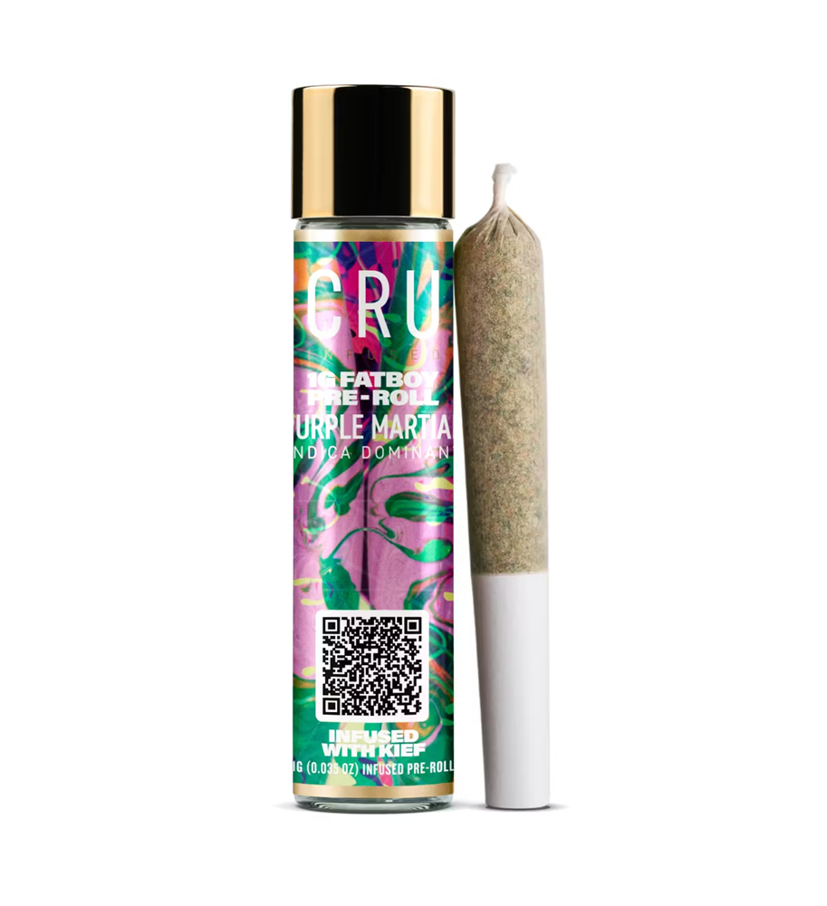Photograph of product: CRU | Purple Martian | Kief Infused Fat Boy Pre-Roll 1g