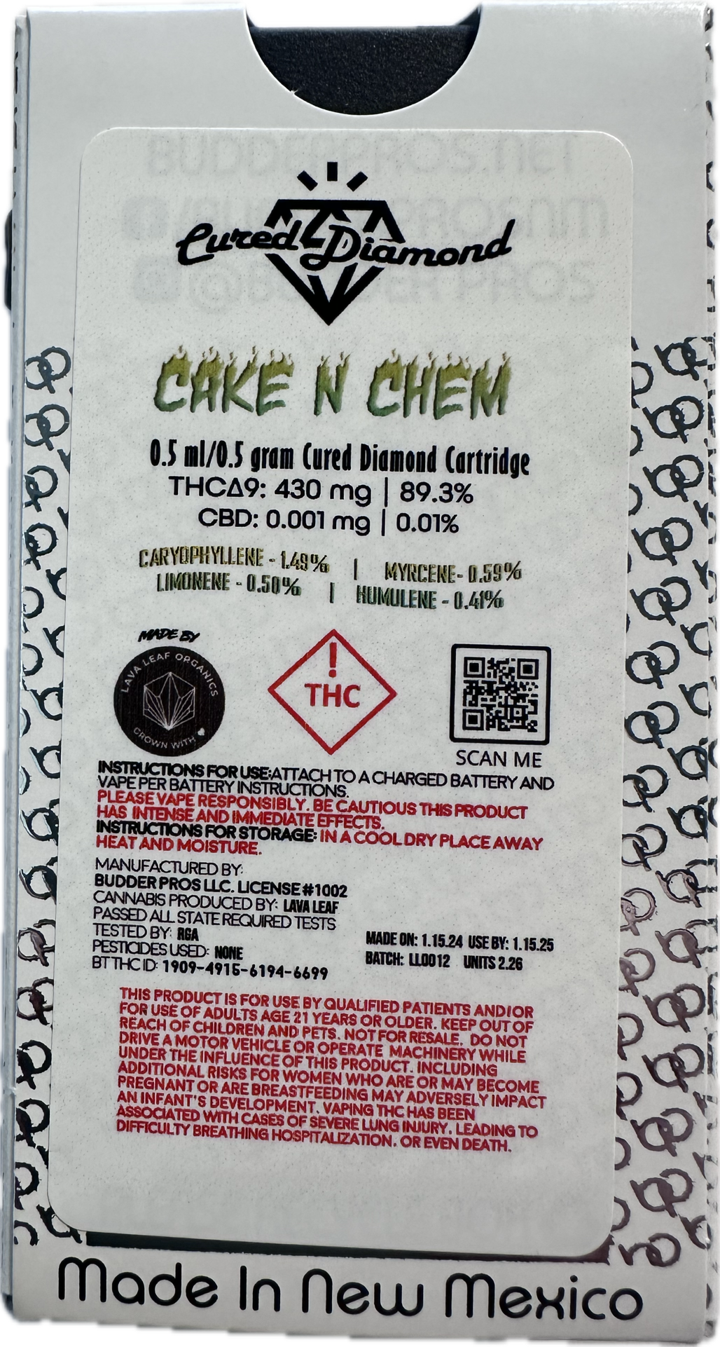 Photograph of product: Budder Pros | Cake N Chem Diamond Cartridge | 0.5g