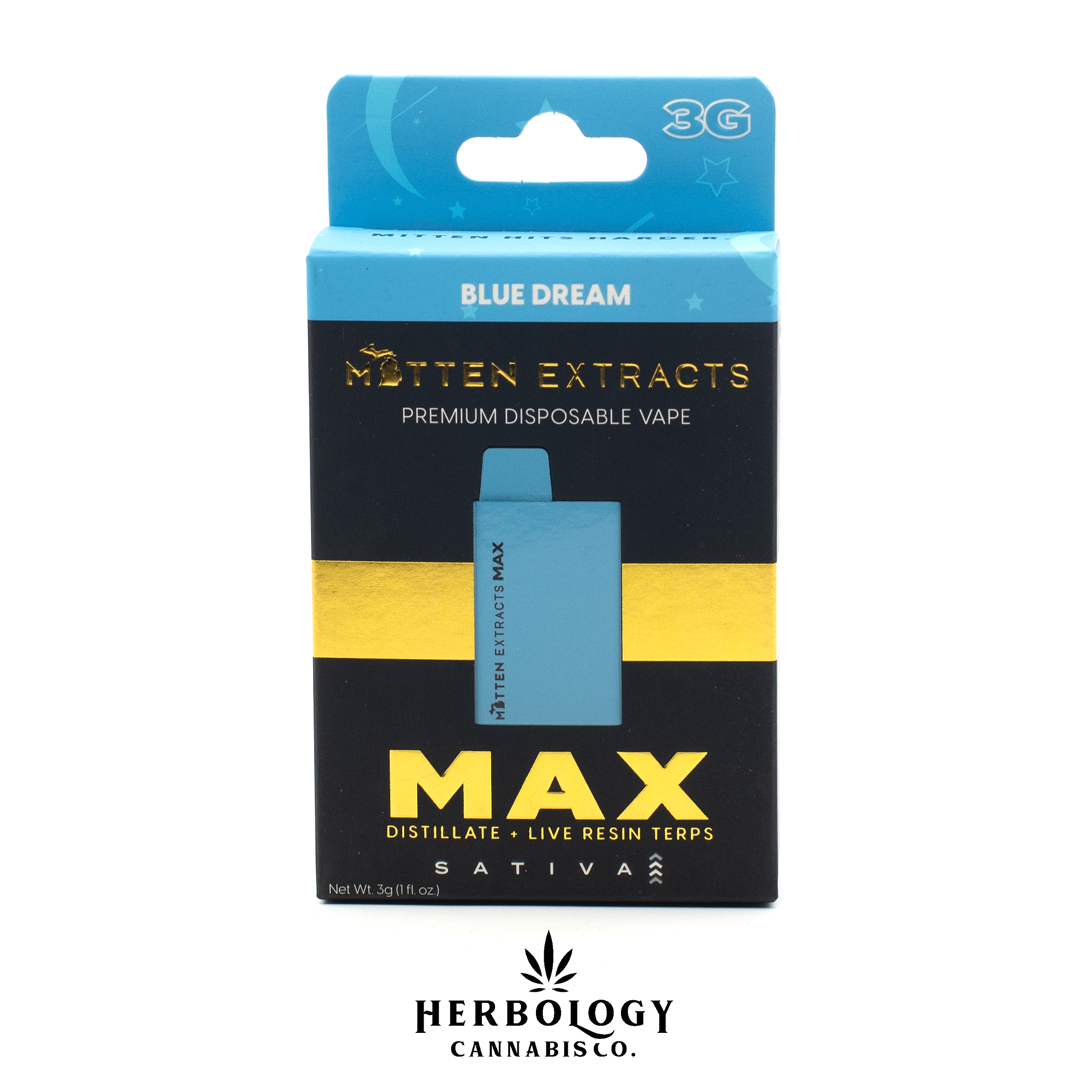 Photograph of product: Mitten Extracts Max | Distillate Disposable Vape | Blue Dream | 3g