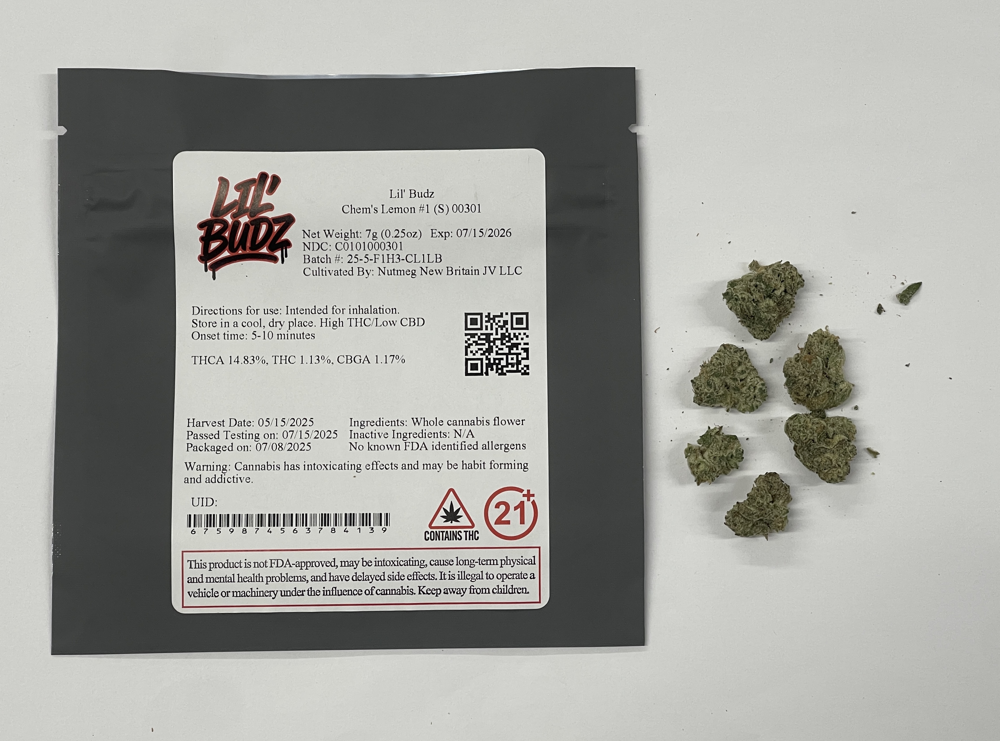 Photograph of product: Chem's Lemon #1 Lil Budz (S) | 7g Flower | 00301 | Brix