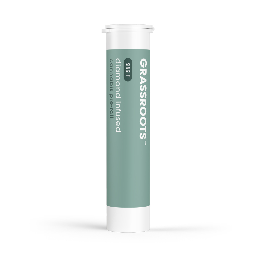 Photograph of product: Grassroots - Green Caffeine - 1G Diamond Infused Preroll