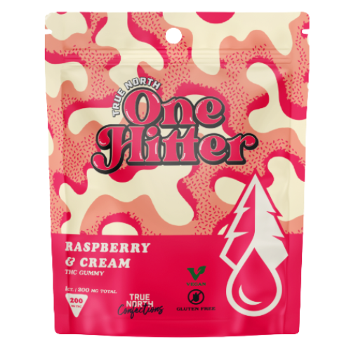 Photograph of product: True North Collective Raspberry & Cream Vegan One Hitter Gummy 200mg TH-oui