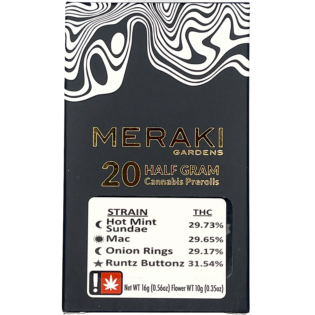 Photograph of product: Meraki- Hot Mint Sundae/Mac/Onion Rings/Runtz Buttonz (.5G) 20PK
