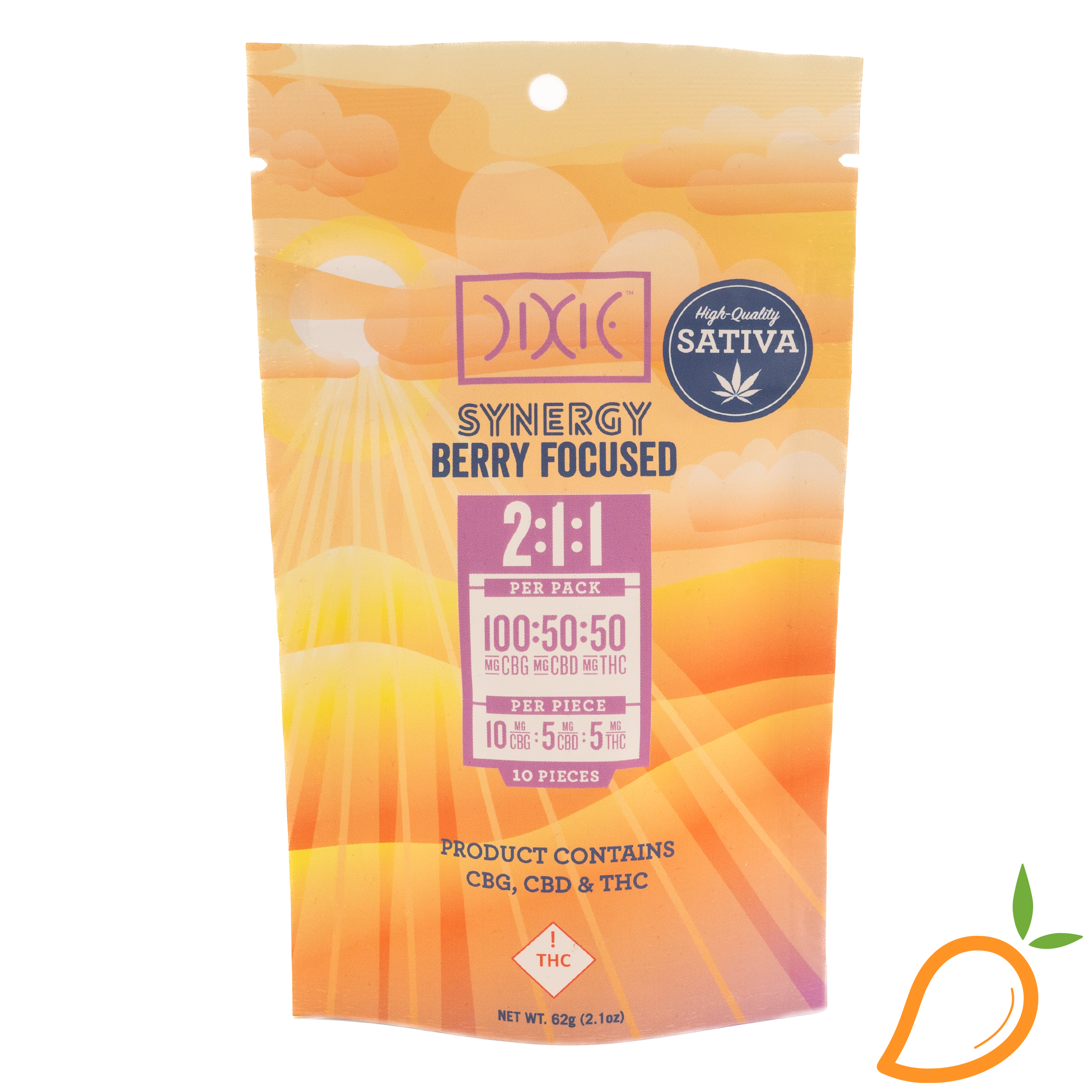 Photograph of product: 100mg 2:1:1 CBG/TH-oui/CBD Synergy Berry Focused Gummies Dixie