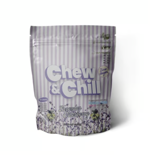 Photograph of product: Chew & Chill | 100mg | Edibles | Gummies | 10 Pack | Lavender Elderberry