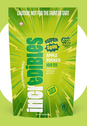 Photograph of product: Incredibles: Sour Apple Pucker | 100mg TH-oui | 10pk