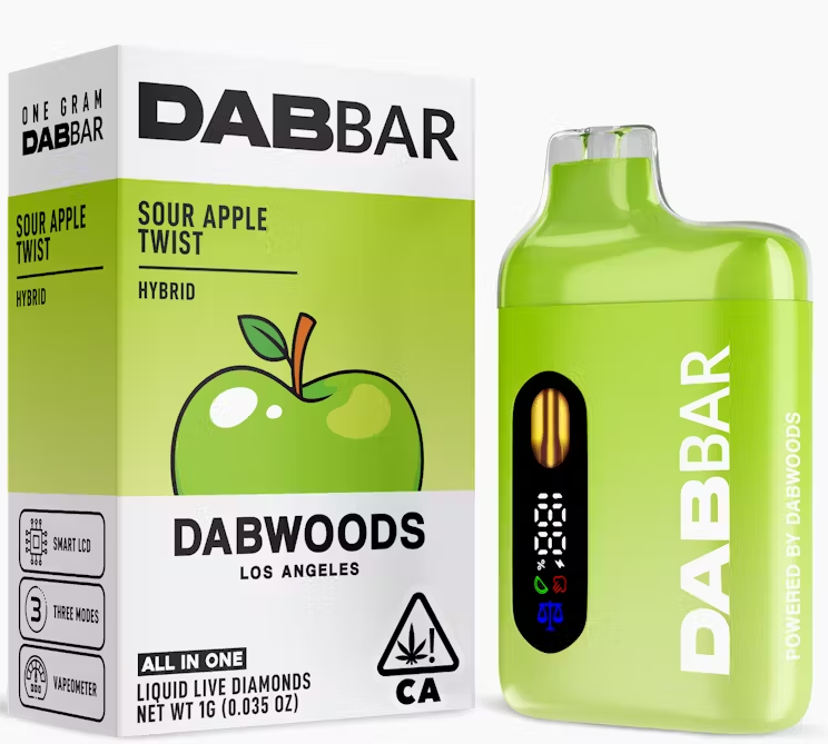 Photograph of product: Dabwoods Dab Bar Sour Apple Twist Hybrid Liquid Diamond AIO 1g