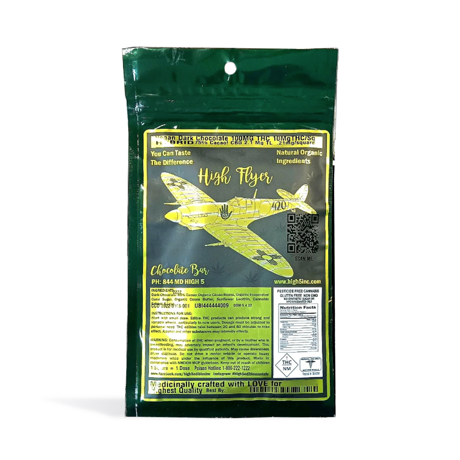 Photograph of product: Vegan Dark Chocolate High Flyer Bar | 100mg