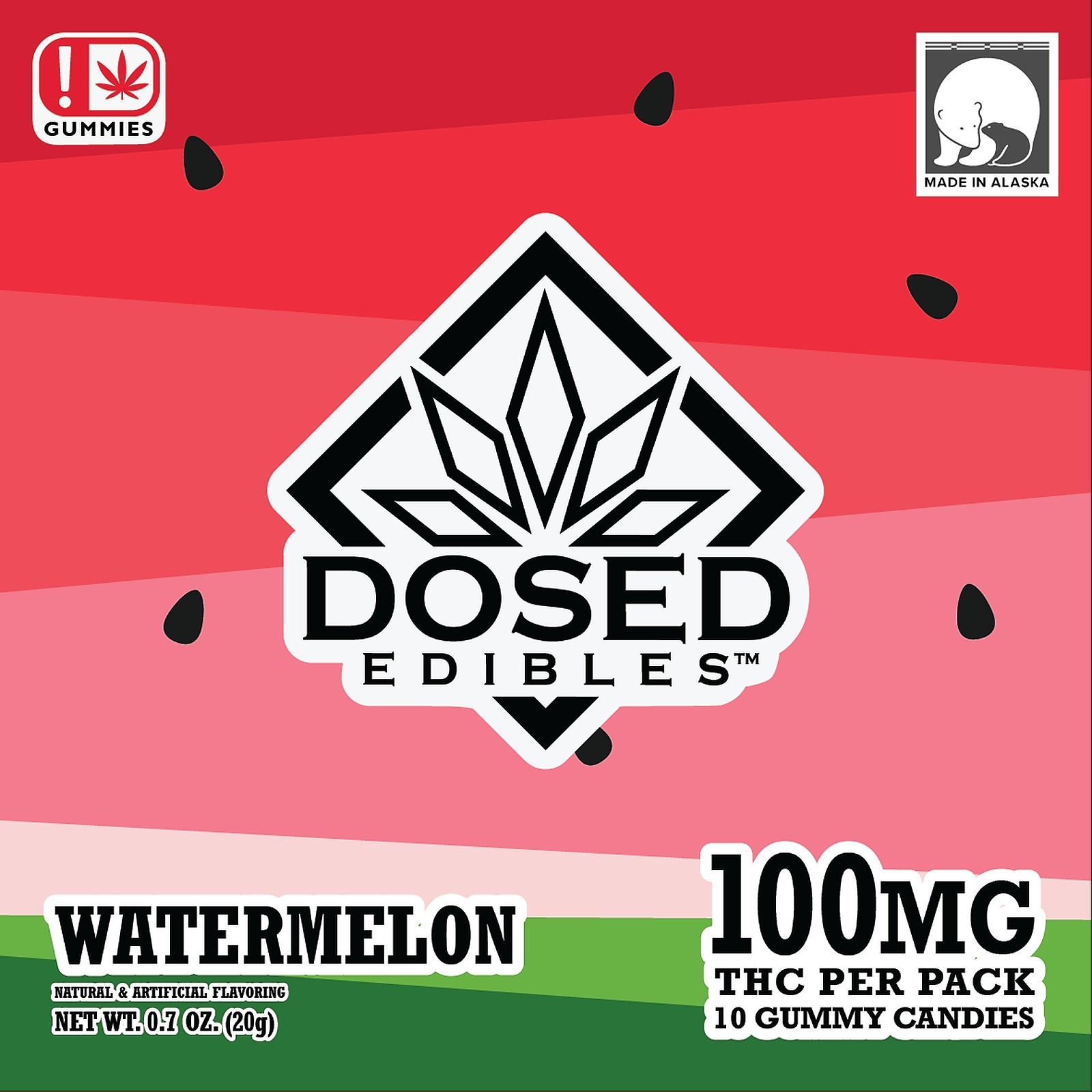 Photograph of product: Watermelon 100mg Gummies By Dosed Edibles