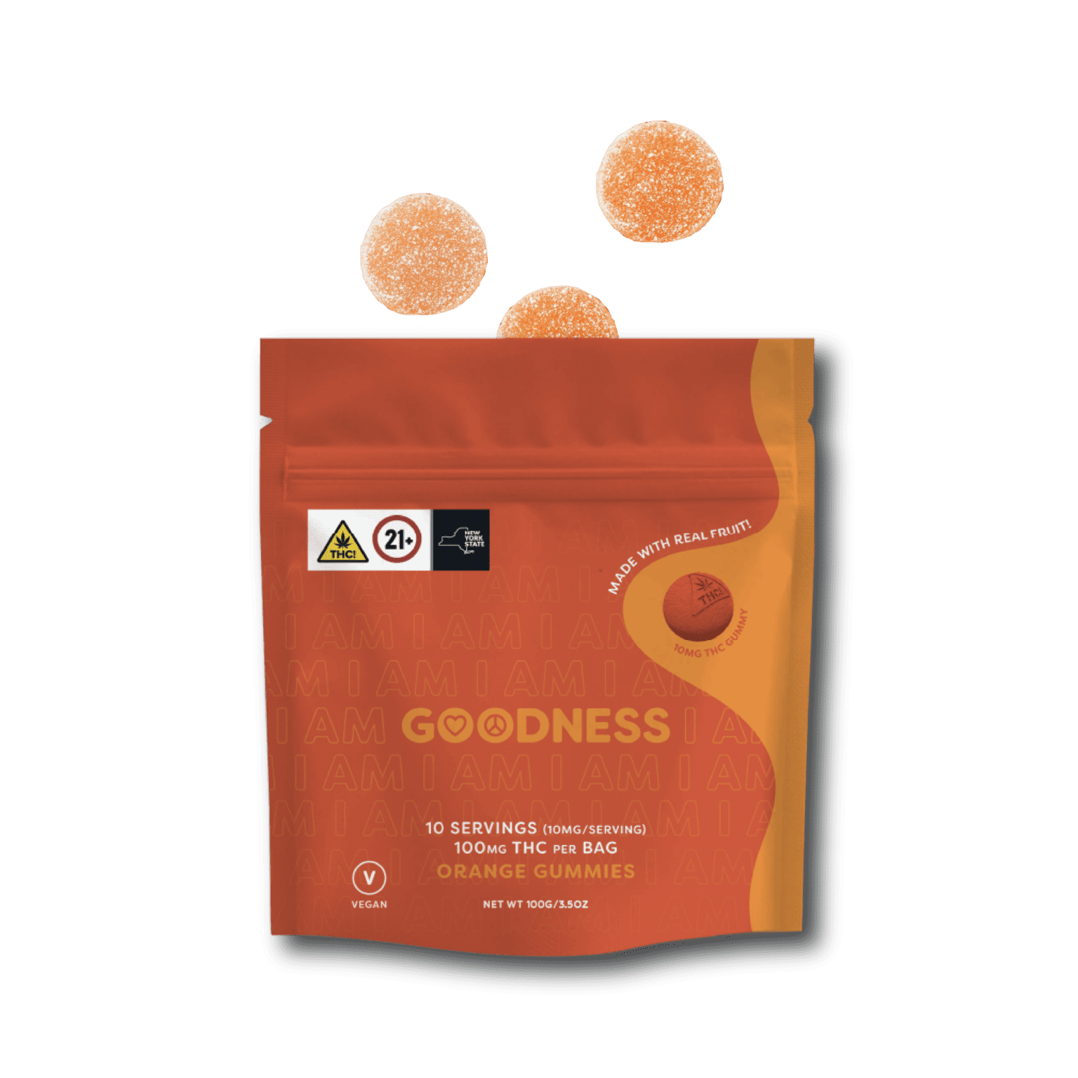 Photograph of product: Goodness- Orange Gummies- 100mg- 10pk