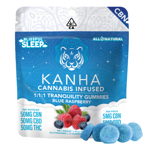 Photograph of product: 1:1:1 TRANQUILITY GUMMIES 10 PACK 50MG