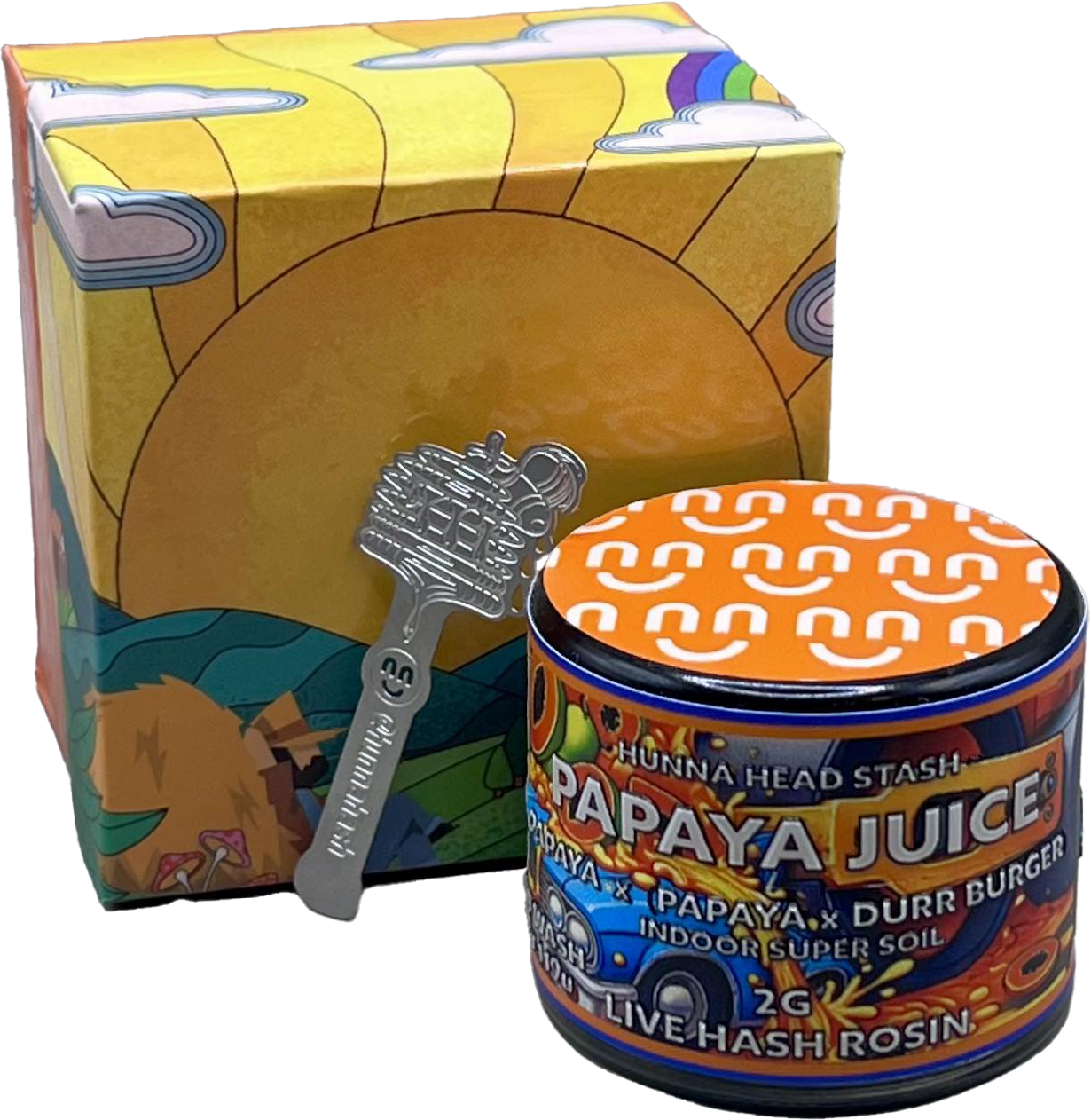 Photograph of product: HUNNA HEAD STASH X ADAMS FAMILY | PAPAYA JUICE | HYBRID | au chocolat ROSIN | 2G | REC