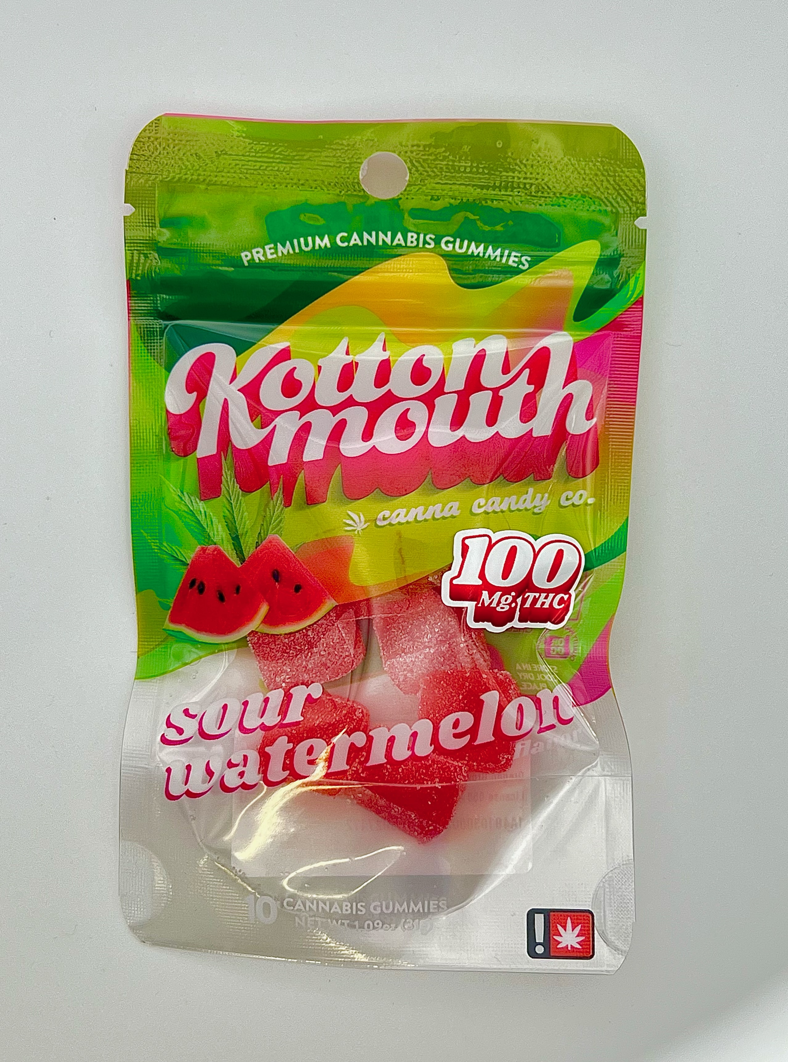 Photograph of product: Kotton Mouth | Sour Watermelon | TH-oui | 100mg Gummy 10pk