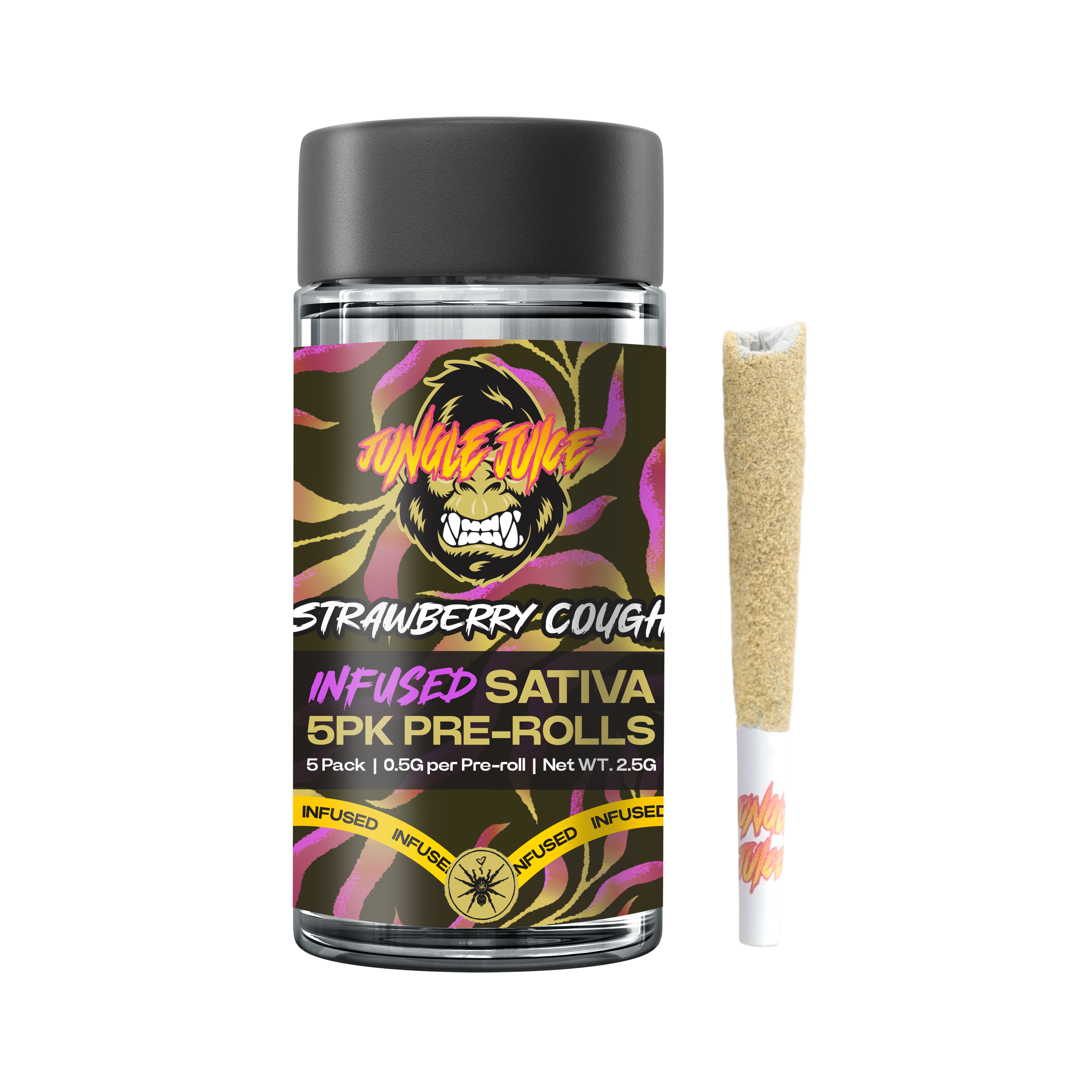 Photograph of product: Strawberry Cough | .5G Infused Tarantula Prerolls 5CT