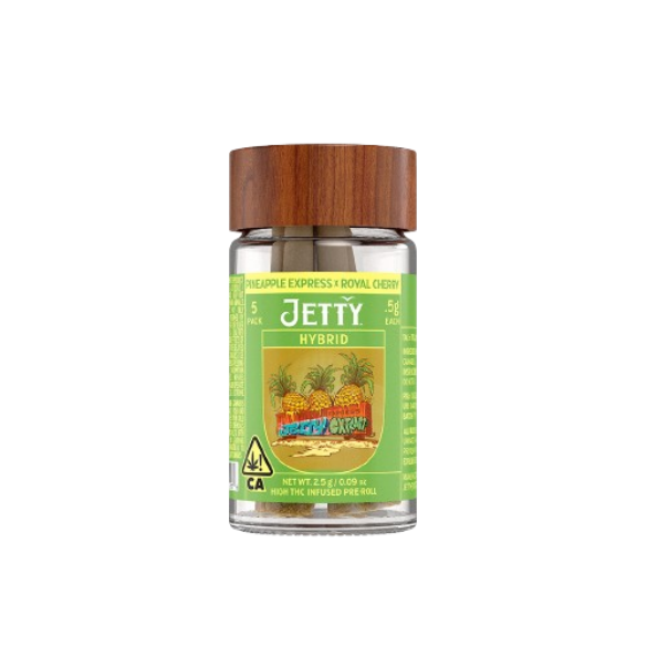 Photograph of product: Jetty Extracts | Pineapple Express X Royal Cherry High THC Infused Pre-Rolls (5 Pack) | 2.5g