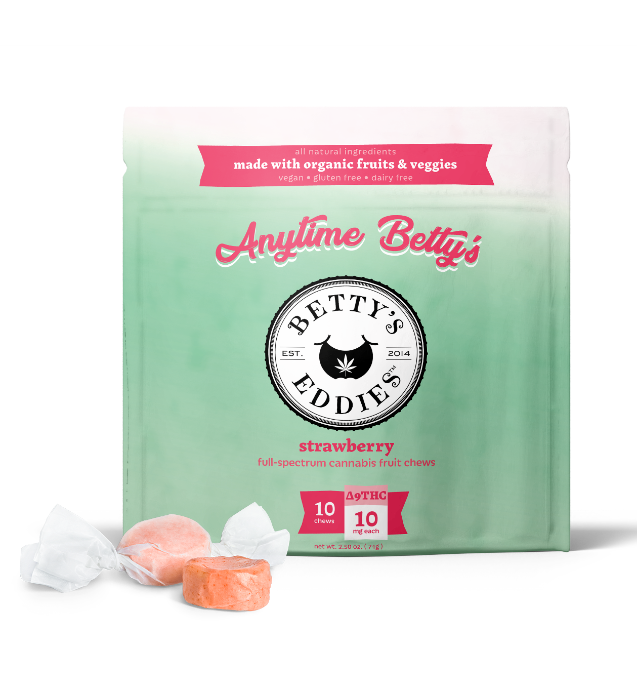 Photograph of product: Betty's Eddies | Strawberry Taffies 10pk | 100mg
