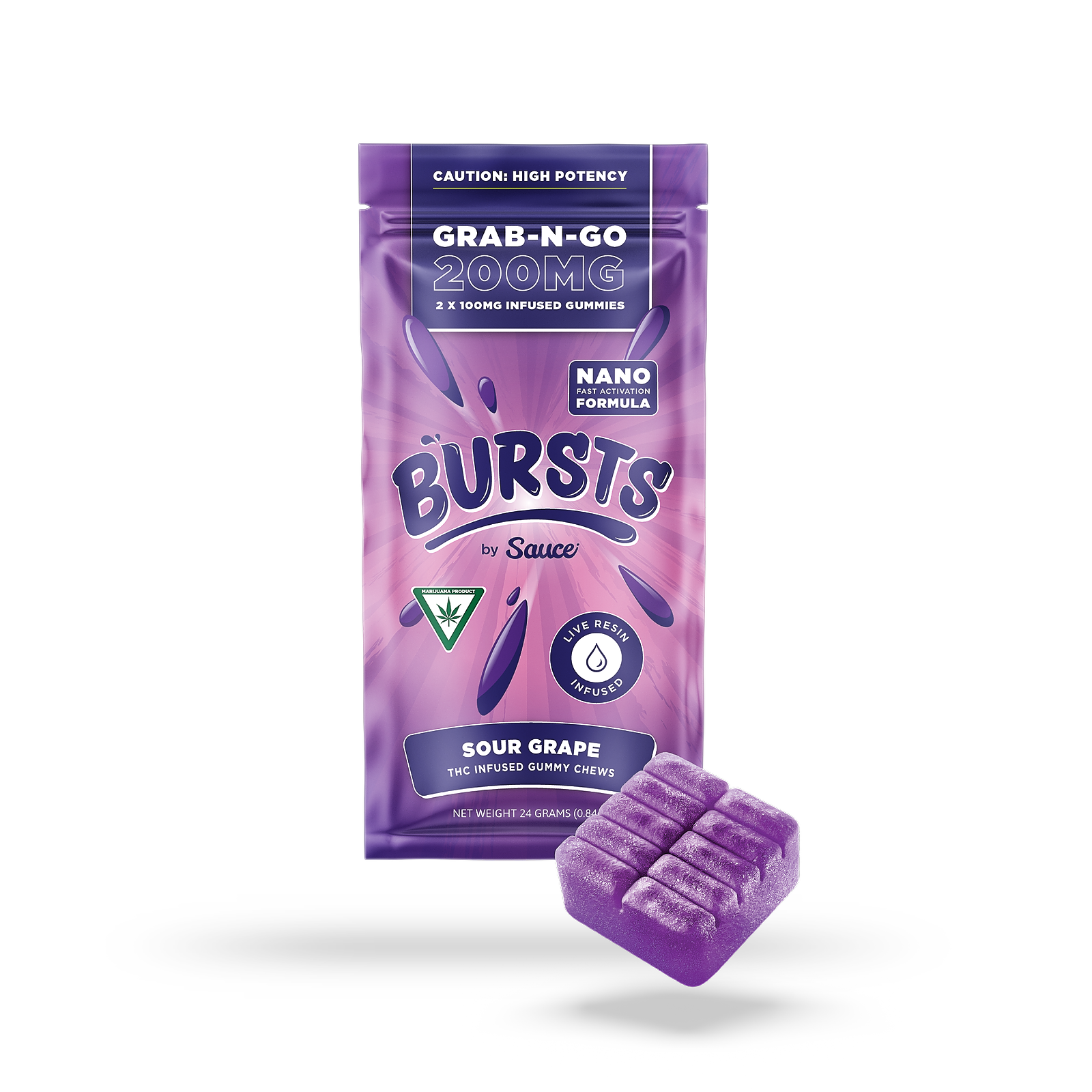 Photograph of product: BURSTS | SOUR GRAPE 200MG GUMMY