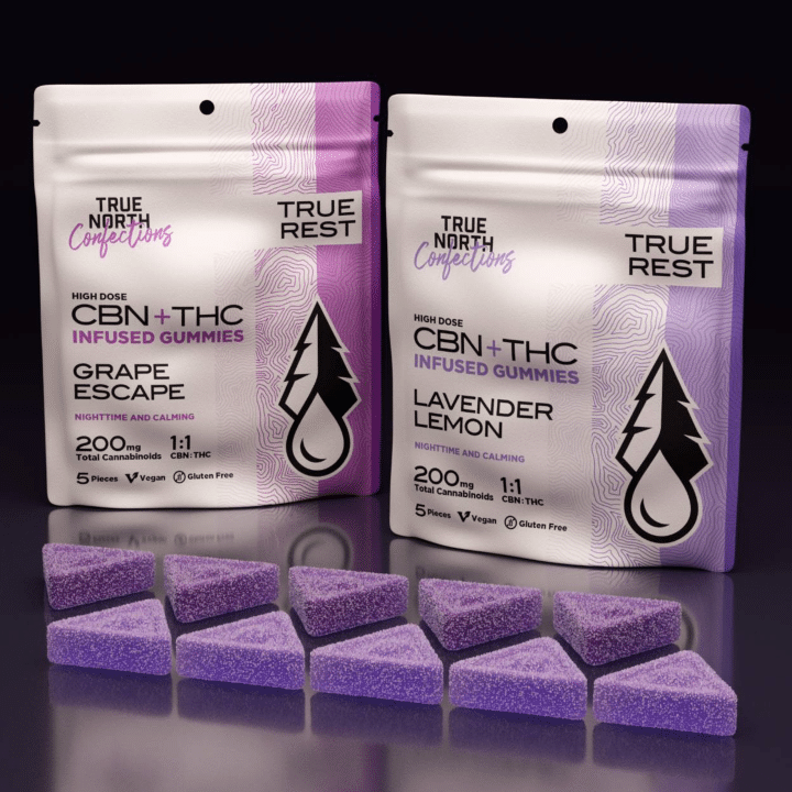 Photograph of product: True North 200mg 1:1 TH-oui/CBN Grape Escape
