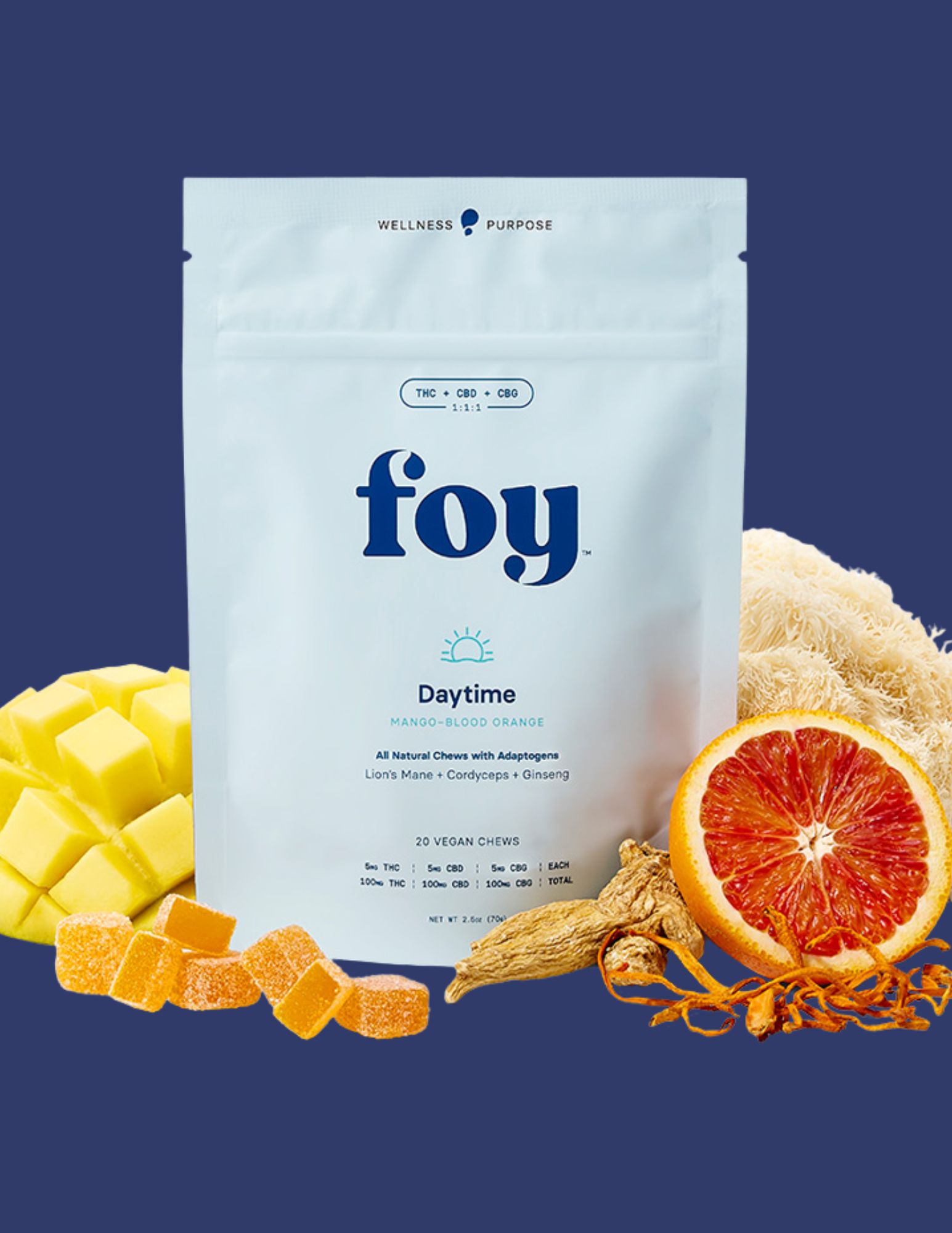 Photograph of product: Foy |  Daytime Chews w/ Organic Adaptogens 1:1:1 TH-oui/CBD/CBG | 20 pack