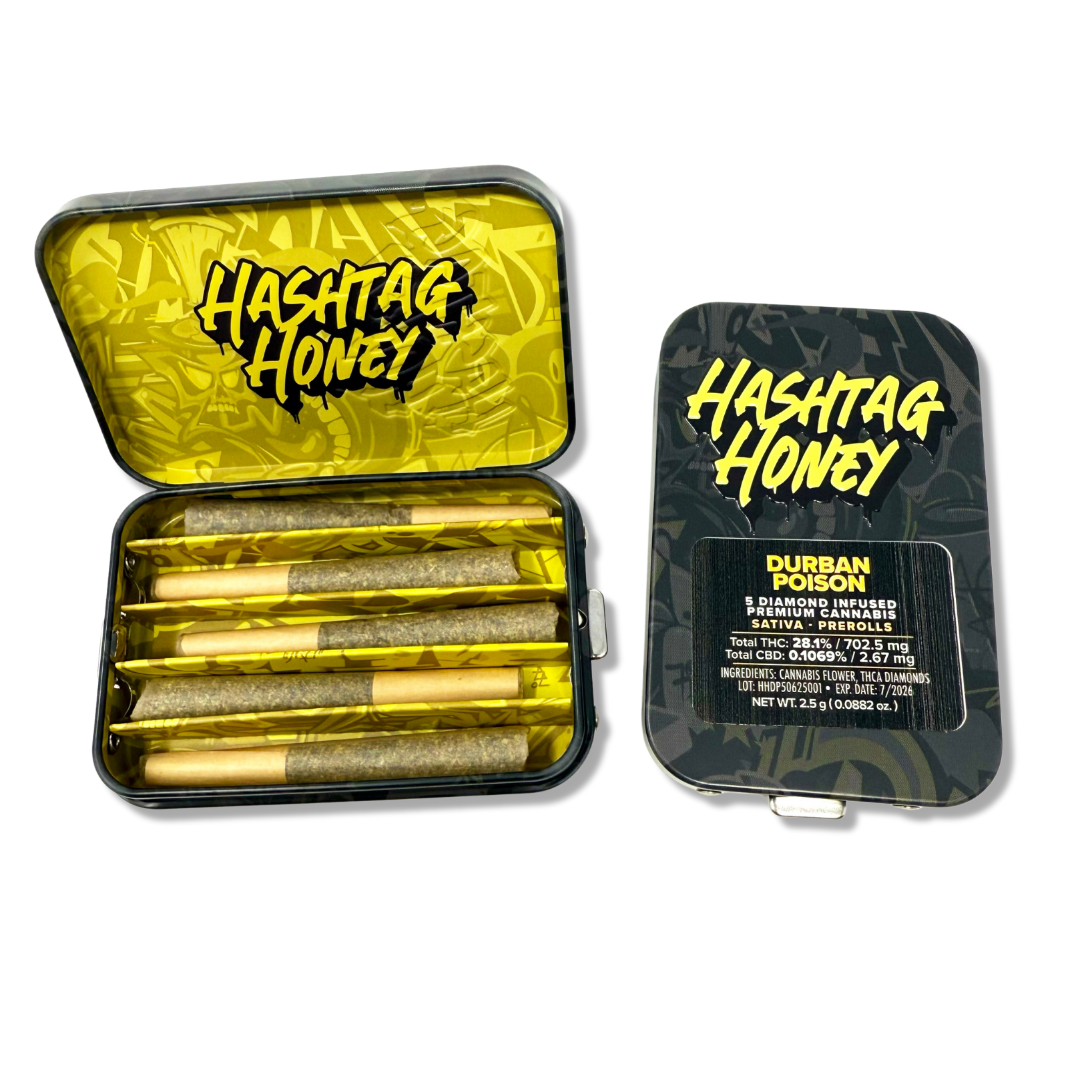 Photograph of product: au chocolattag Honey - Durban Poison Diamond Infused Prerolls 5pk - 2.5g