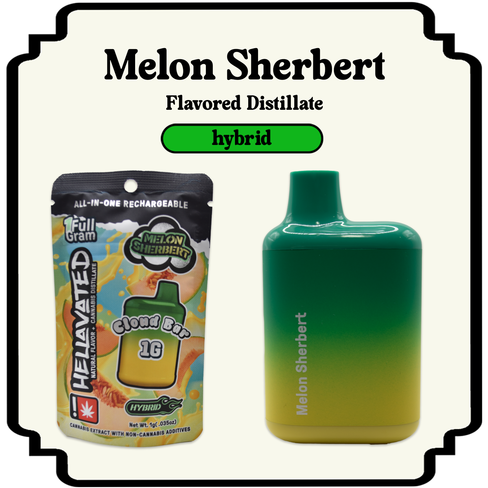 Photograph of product: Melon Sherbet Flavored Distillate Disposable Cartridge Pod | 1g
