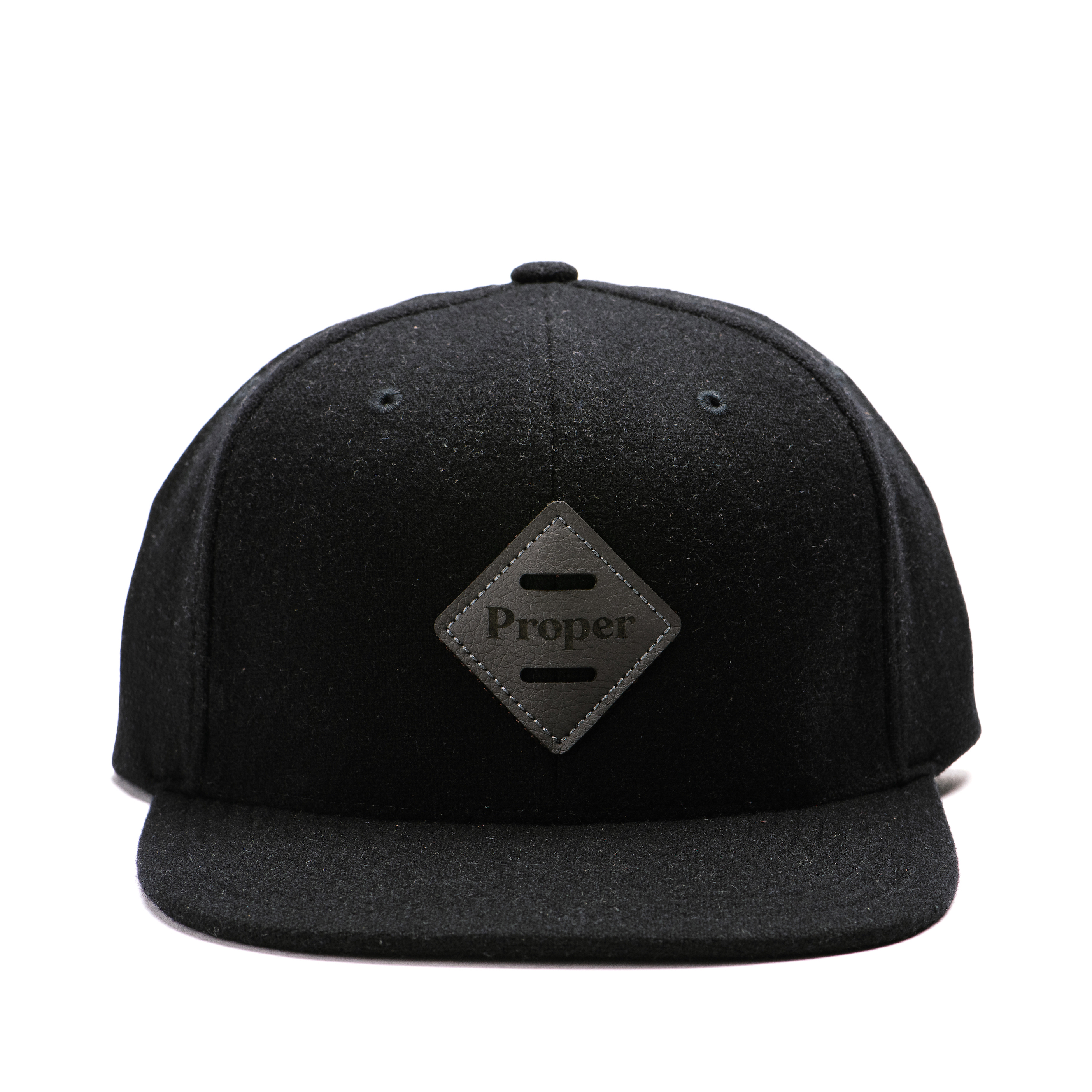 Photograph of Product: Black Patch Wool Strapback Flat Bill