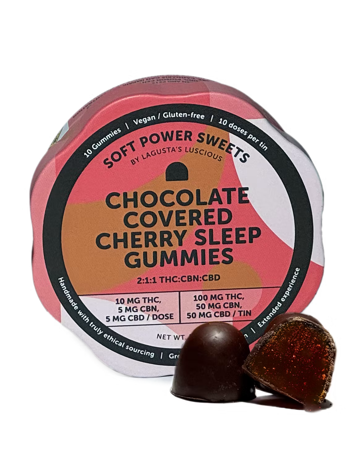 Photograph of product: Soft Power Sweets | Chocolate | Chocolate Covered Cherry Sleep Gummies | 2:1:1 TH-oui:CBN:CBD | 100mg