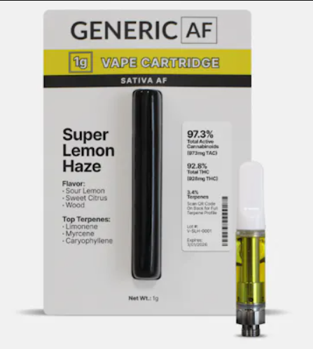 Photograph of Product: Generic AF | Super Lemon Haze | Vape Cartridge | 1g