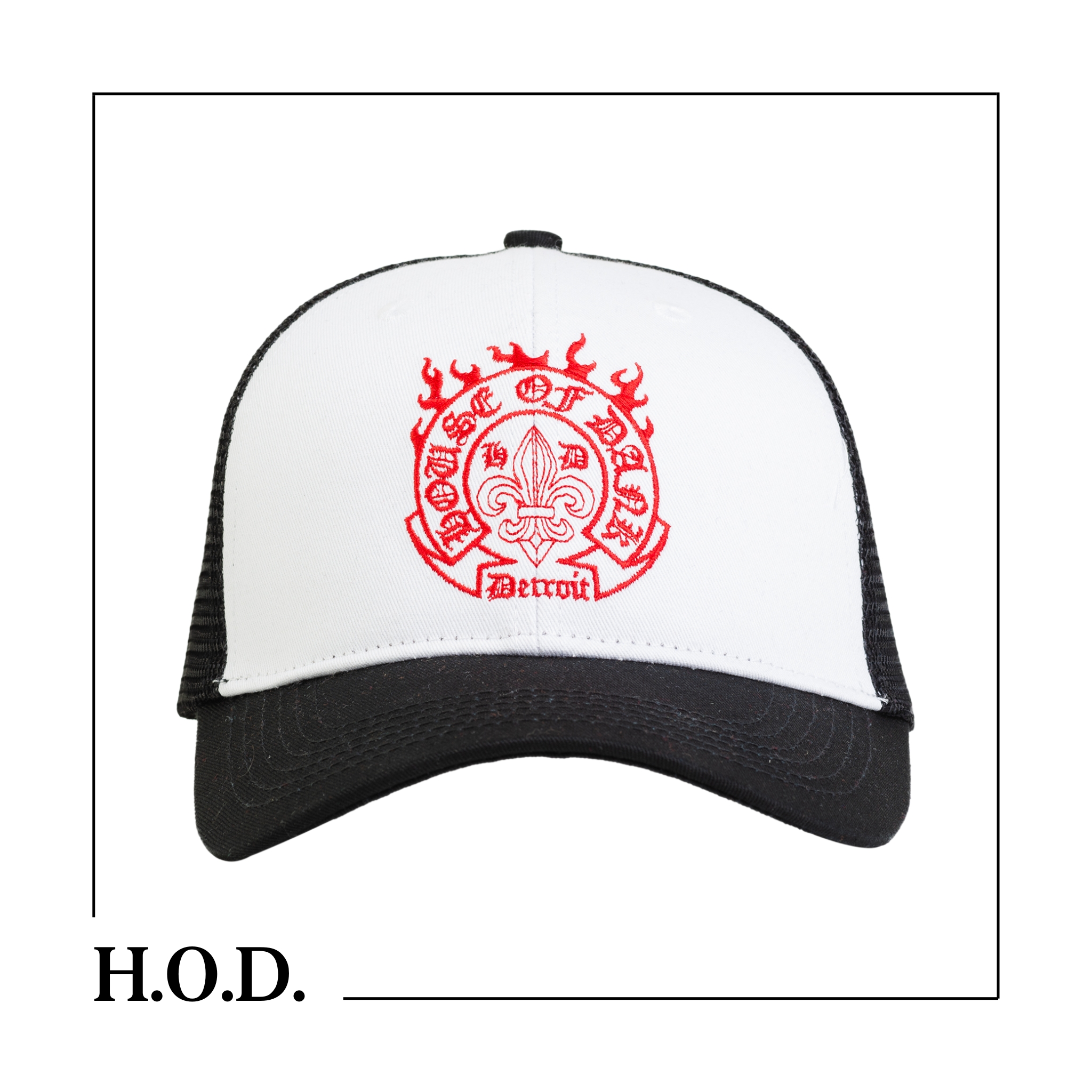Photograph of product: H.O.D. x B.B. Black/Red/White Trucker Hat