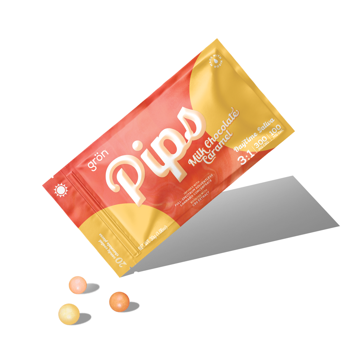 Photograph of Product: 3:1 Milk Chocolate Caramel Pips - CBG/THC - Daytime Sativa