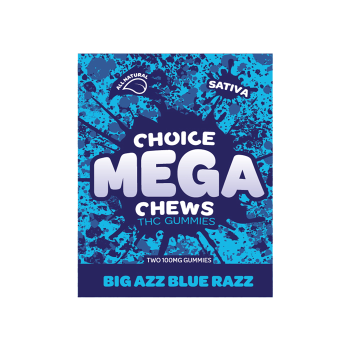 Photograph of product: Big Azz Blue Razz Mega Chews Gummies, Oui'd, 200mg