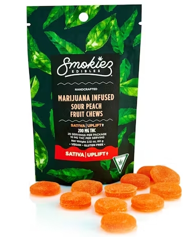Photograph of product: Smokiez - 200MG Chews - Sour Peach