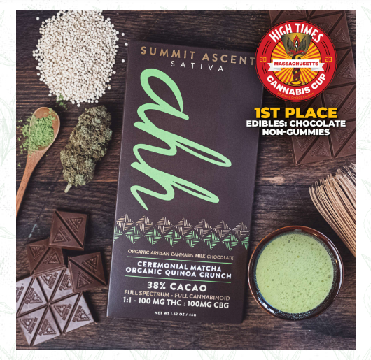 Photograph of Product: Ahh 1:1 Summit Ascent Matcha Crunch Milk Chocolate Bar 100mg 20pk (THC:CBG)