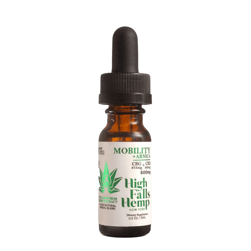 Photograph of product: High Falls Hemp | Mobility + Arnica | CBD + CBG Tincture 600mg