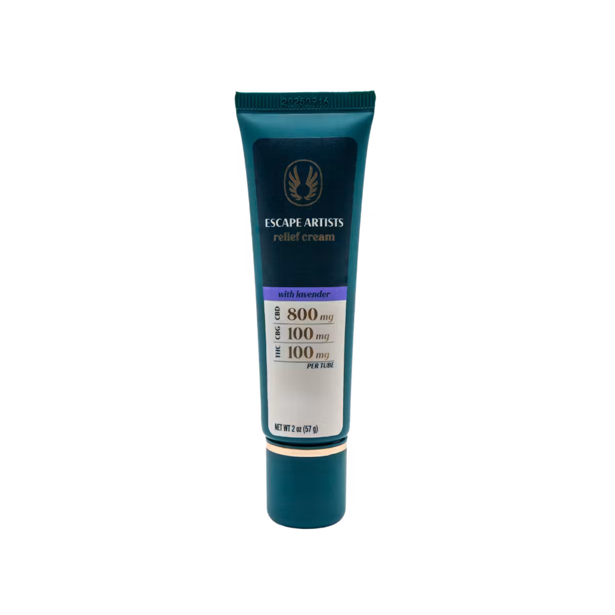 Photograph of product: Escape Artists | Relief Cream- 1:1:8 TH-oui:CBC:CBD 2.0oz- Tube Lavender