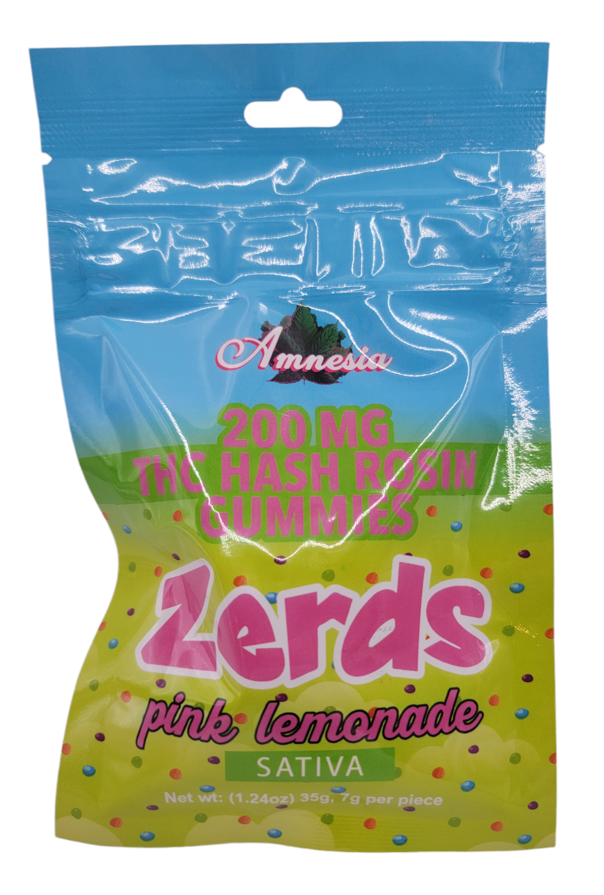 Photograph of product: Amnesia Zerds Pink Lemonade au chocolat Rosin Gummies 200mg Rec