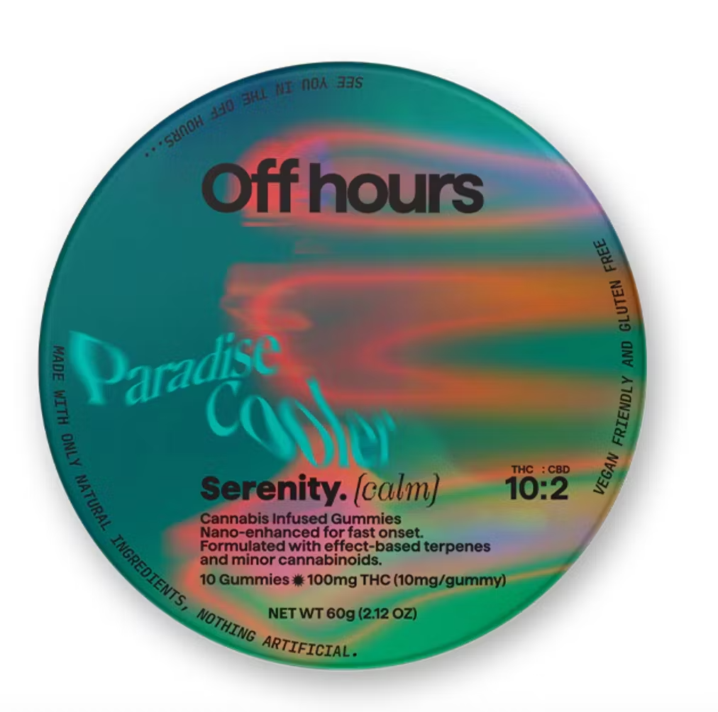 Photograph of product: Off hours | Gummies | Serenity: Paradise Cooler | 10:4 TH-oui:CBG | 10pk | 100mg