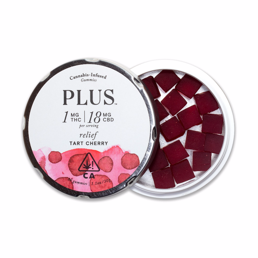 Photograph of product: Plus Gummies CBD Relief 18:1 Tart Cherry 380mg