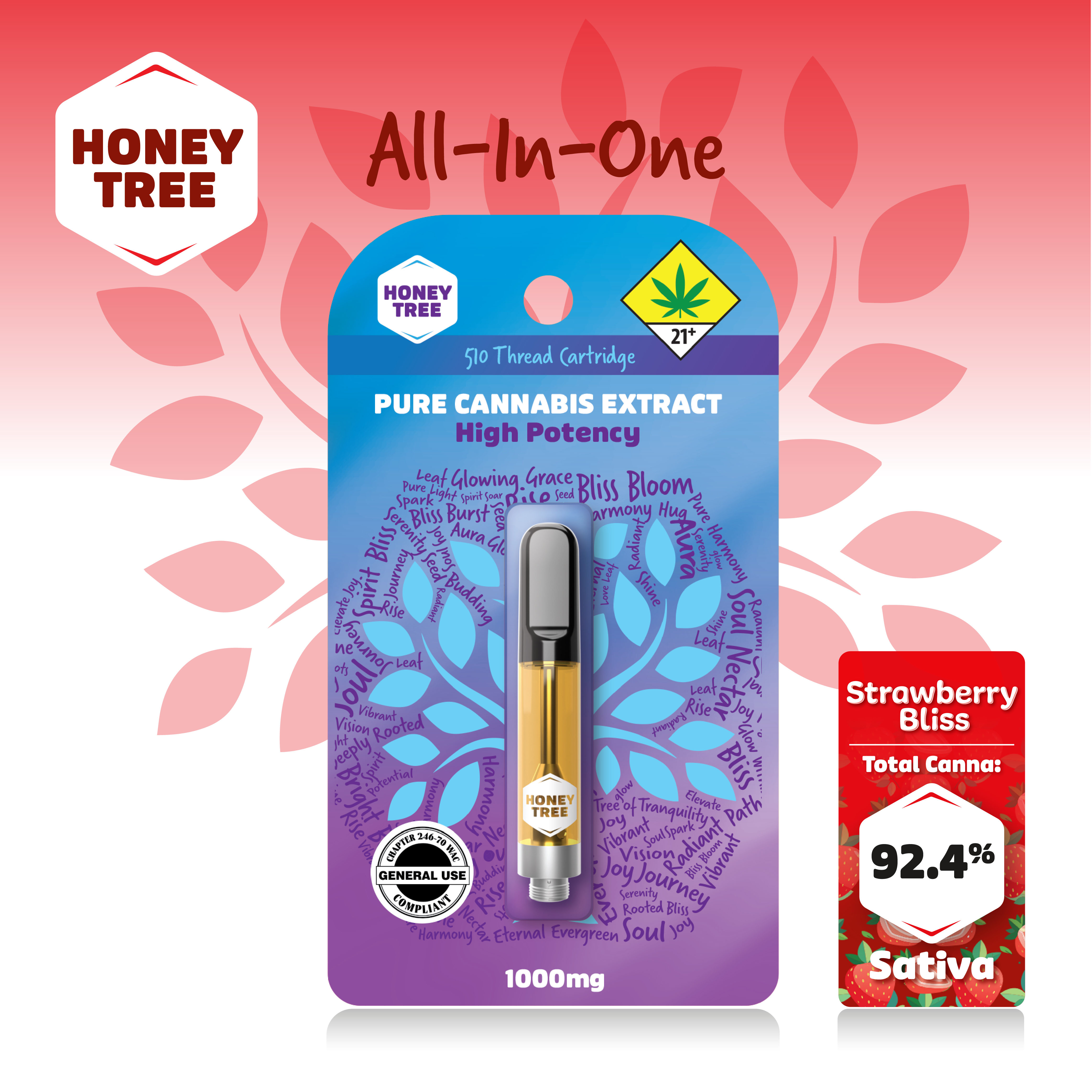 Photograph of product: Honey Tree | Strawberry Bliss | Cartridge | Flavored High Potency Pure Oui'd Extract | 1g | Oui'd